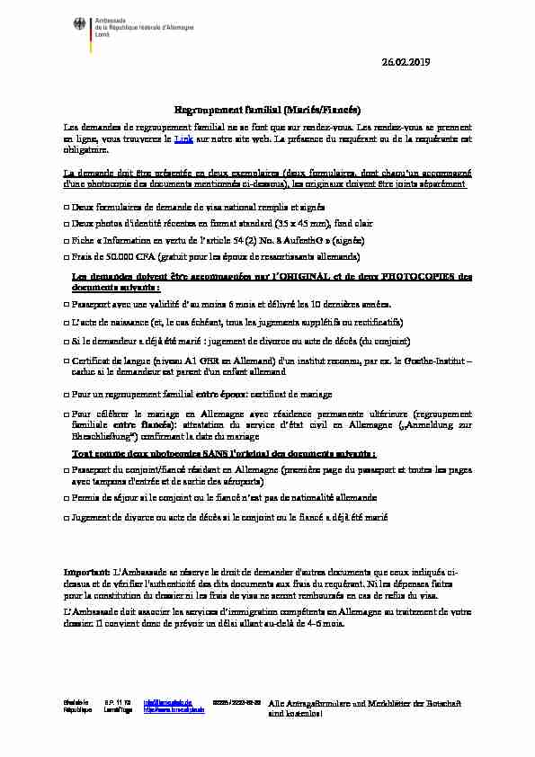 26.02.2019 Regroupement familial (Mariés/Fiancés)