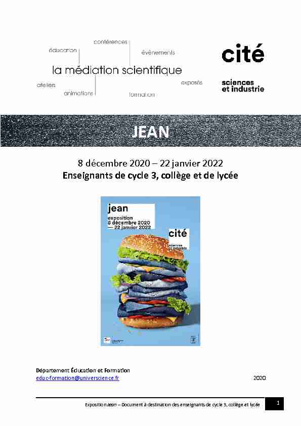 Exposition Jean – Document à destination des enseignants de cycle