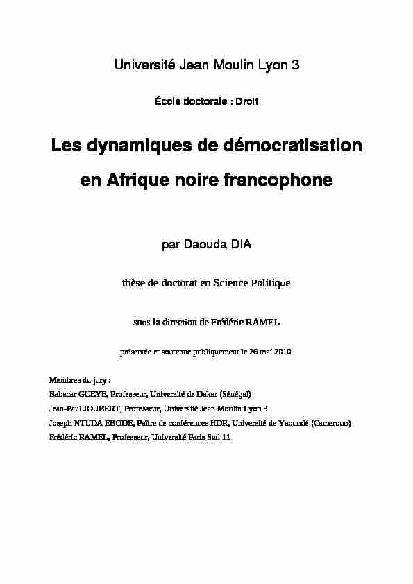 Les dynamiques de démocratisation en Afrique noire francophone