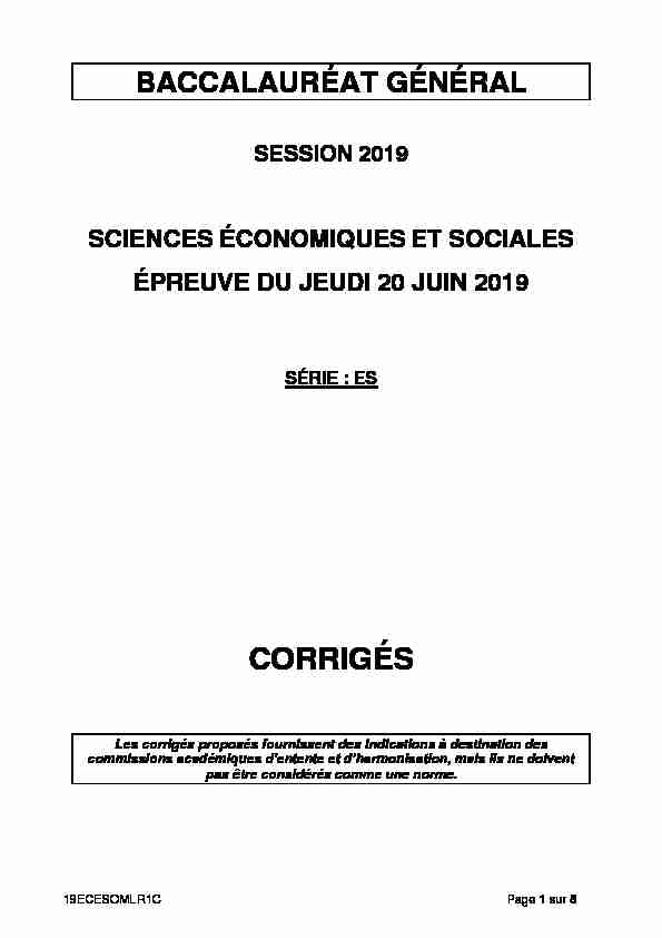 Corrigé du bac ES Sciences Economiques Obligatoire 2019
