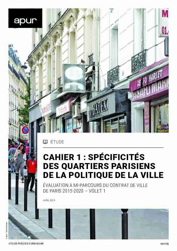 Cahier 1 : Spécificités des quartiers parisiens de la politique de la ville