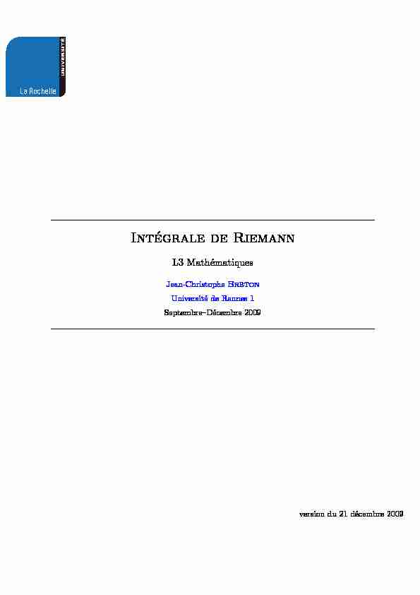[PDF] Intégrale de Riemann - Université de Rennes 1