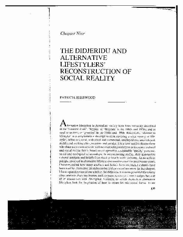 the didjeridu and alternative - lifestylers reconstruction of social reality