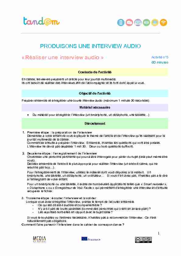 PRODUISONS UNE INTERVIEW AUDIO «Réaliser une interview