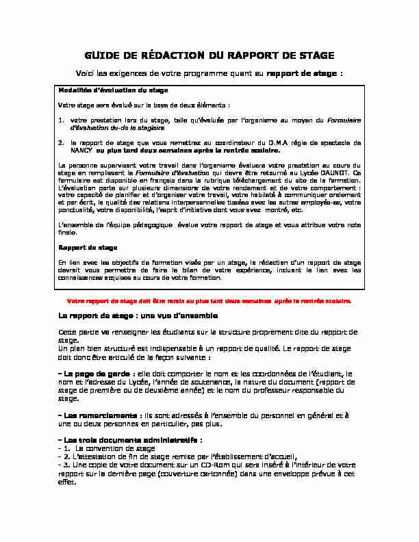 [PDF] GUIDE DE RÉDACTION DU RAPPORT DE STAGE