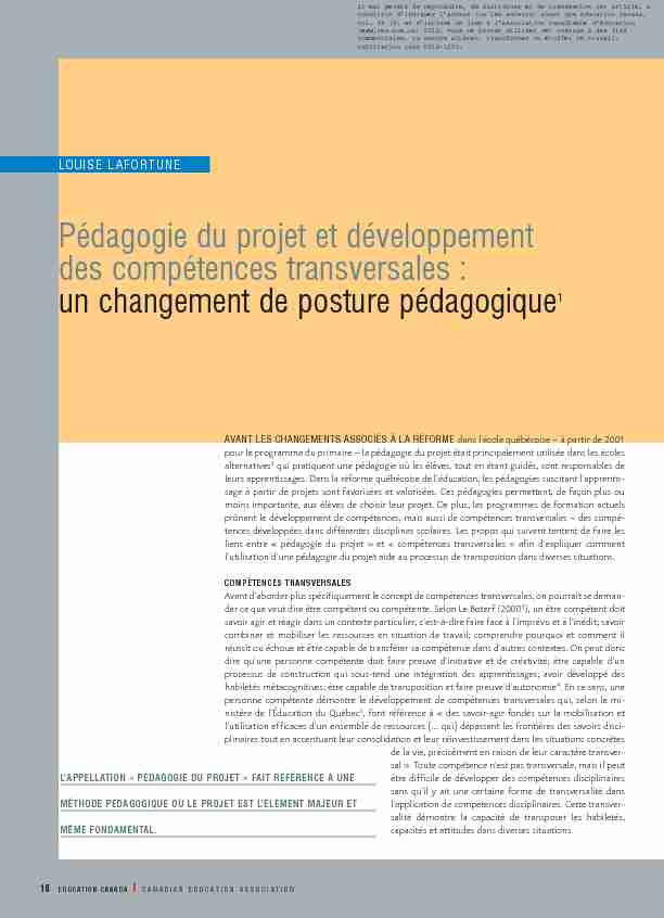 Pédagogie du projet et développement des compétences