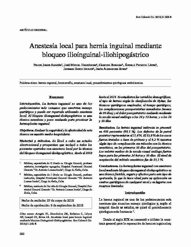 Anestesia local para hernia inguinal mediante bloqueo ilioinguinal