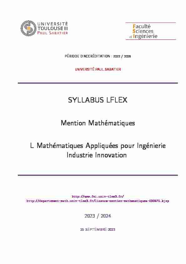 SYLLABUS LFLEX Mention Mathématiques L Mathématiques