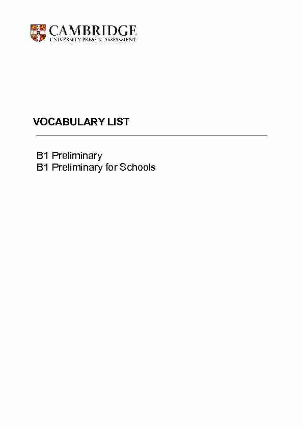 Introduction to the B1 Preliminary Vocabulary List