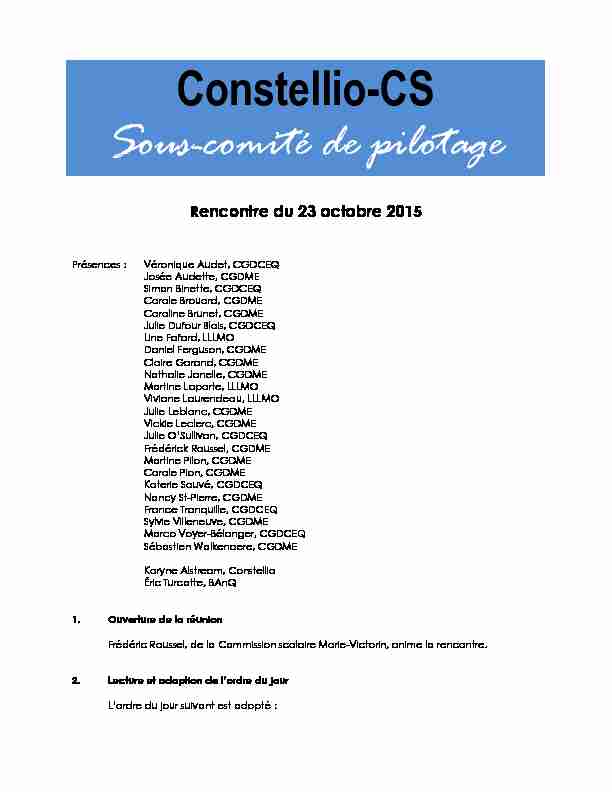 Constellio-CS Sous-comité de pilotage