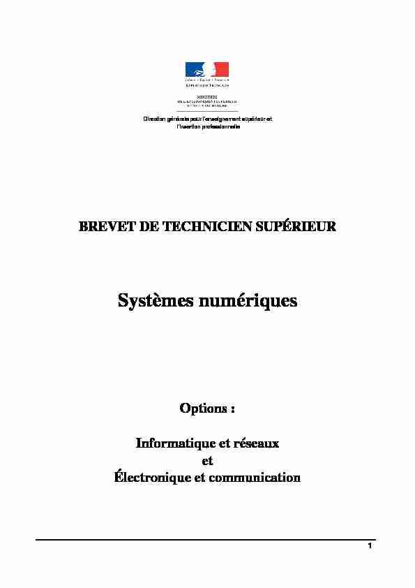 [PDF] BTS Systèmes numériques - Eduscol