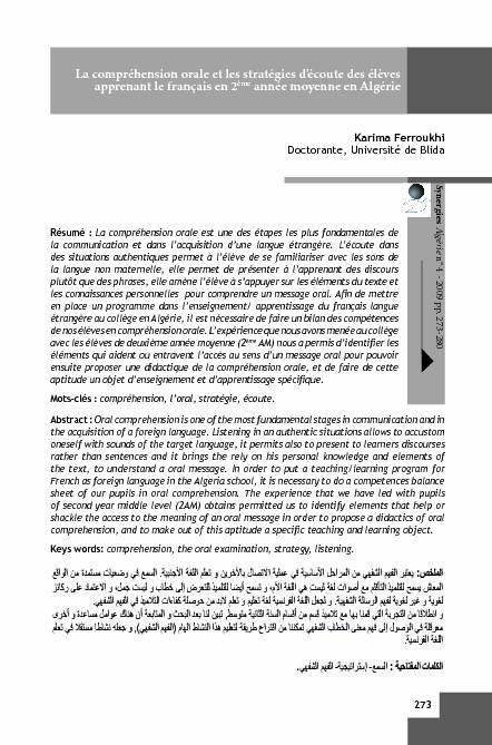 [PDF] La compréhension orale et les stratégies découte des  - Gerflint