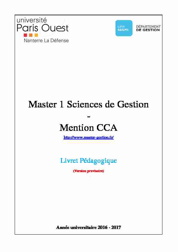 Master 1 Sciences de Gestion - Mention CCA - Livret Pédagogique