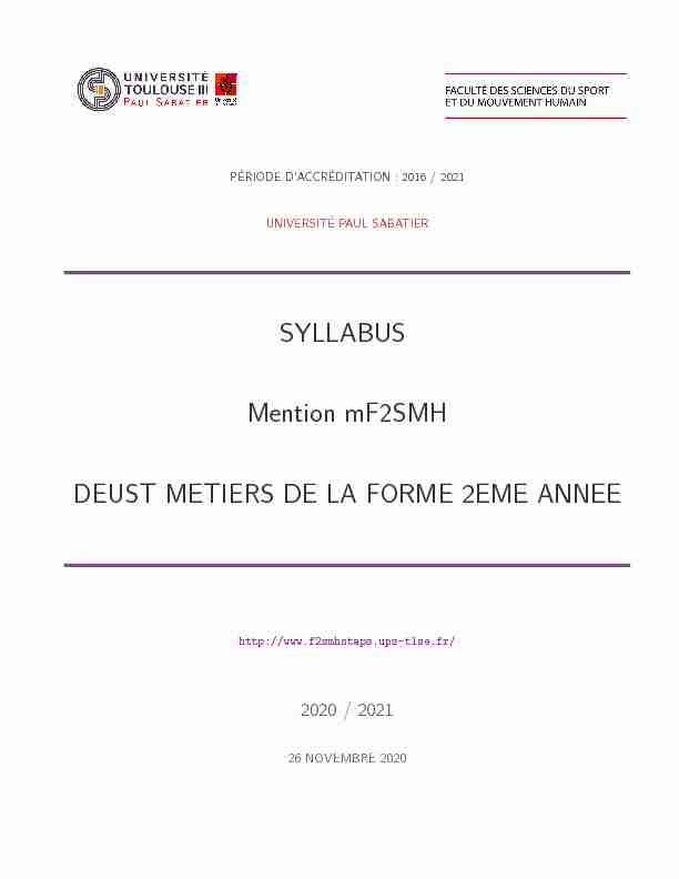 SYLLABUS Mention mF2SMH DEUST METIERS DE LA FORME