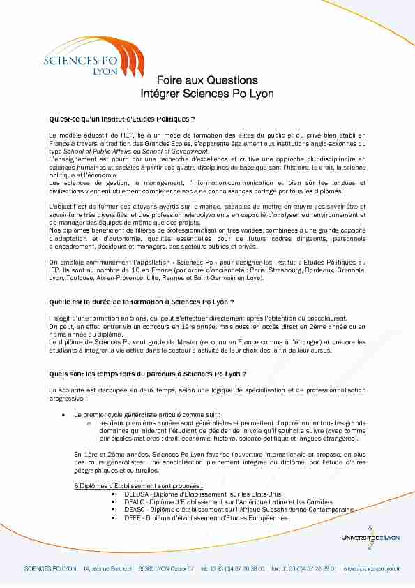 Foire aux Questions Intégrer Sciences Po Lyon