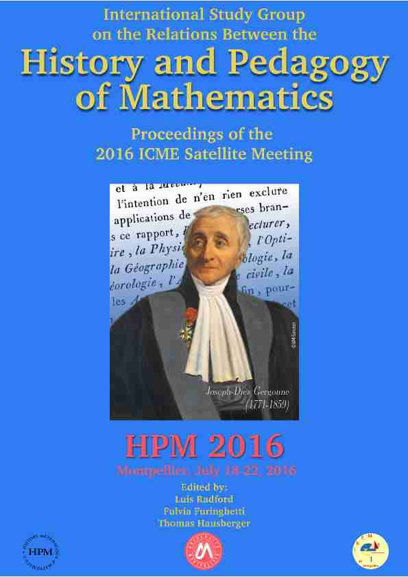 History and Pedagogy of Mathematics Proceedings of 2016 ICME