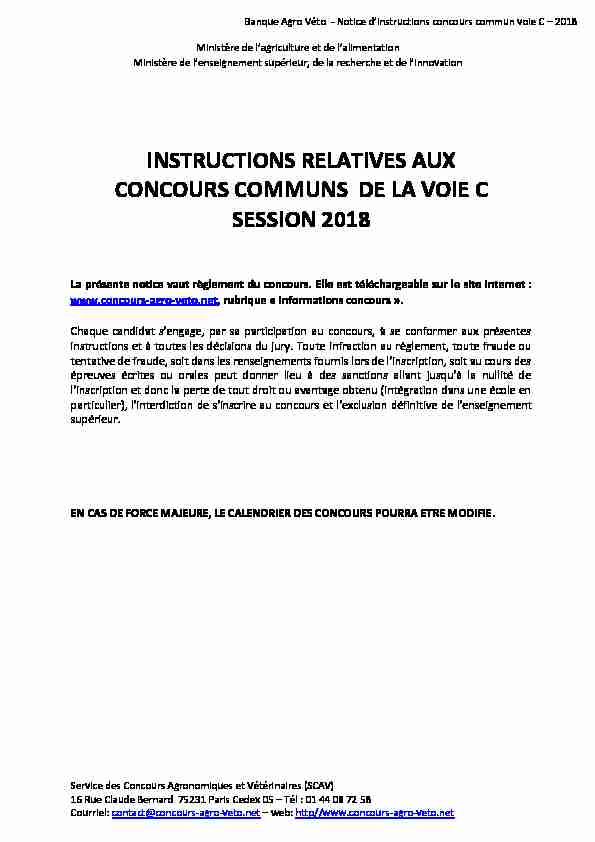 INSTRUCTIONS RELATIVES AUX CONCOURS COMMUNS DE LA
