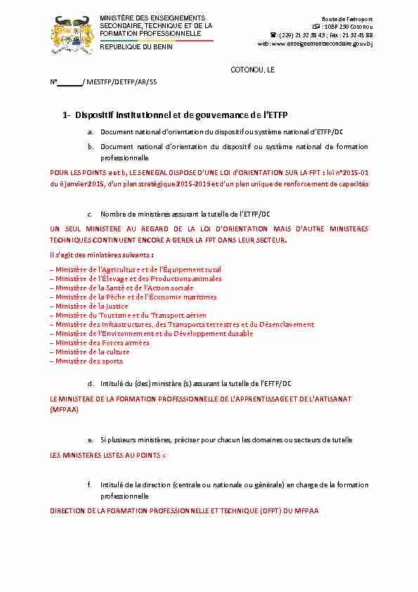 1- Dispositif institutionnel et de gouvernance de lETFP
