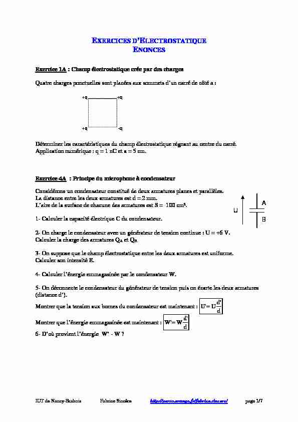 [PDF] EXERCICES DELECTROSTATIQUE ENONCES - Fabrice Sincère