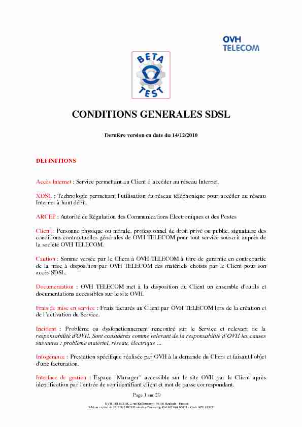 CONDITIONS GENERALES SDSL