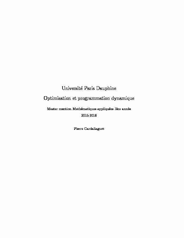Université Paris Dauphine Optimisation et programmation dynamique