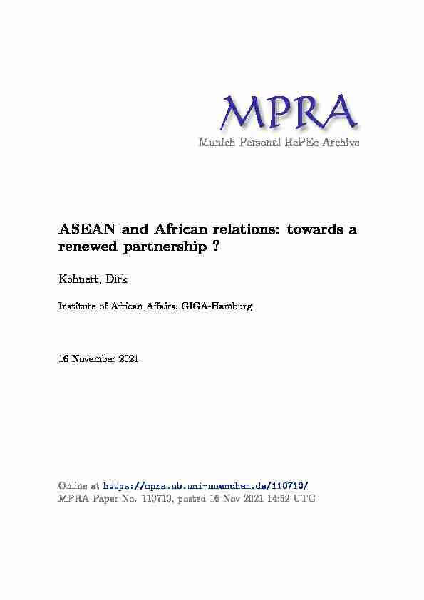 ASEAN and African relations: towards a renewed partnership ?