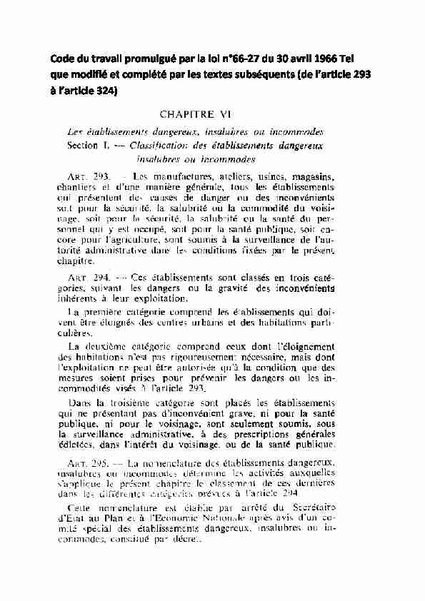 Code du travail promulgué par la loi n°66-27 du 30 avril 1966 Tel