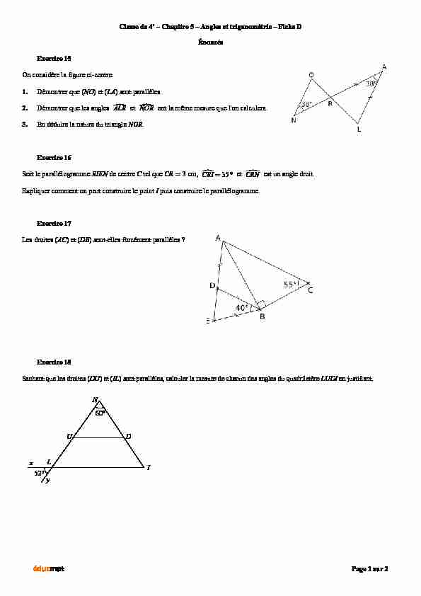 Classe de 4e – Chapitre 5 – Angles et trigonométrie – Fiche D