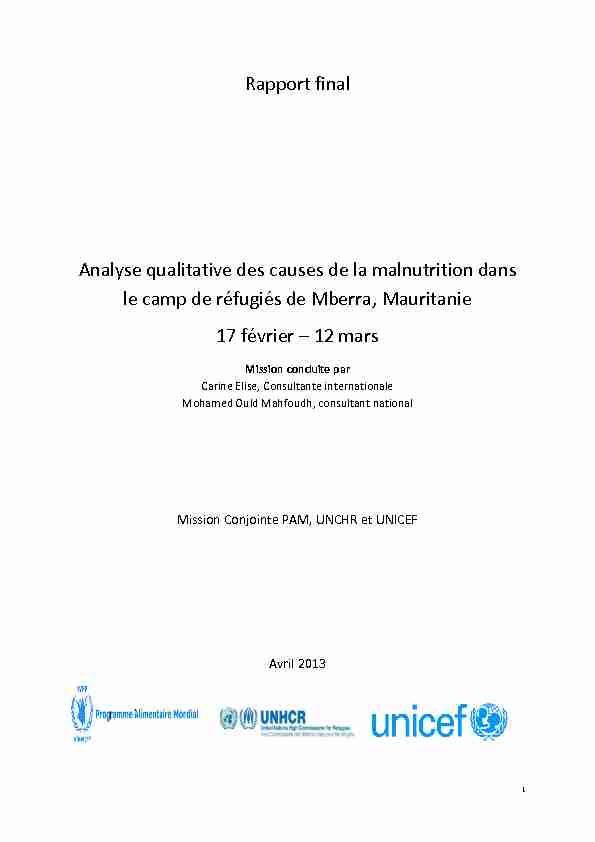 [PDF] Rapport final Analyse qualitative des causes de la malnutrition dans