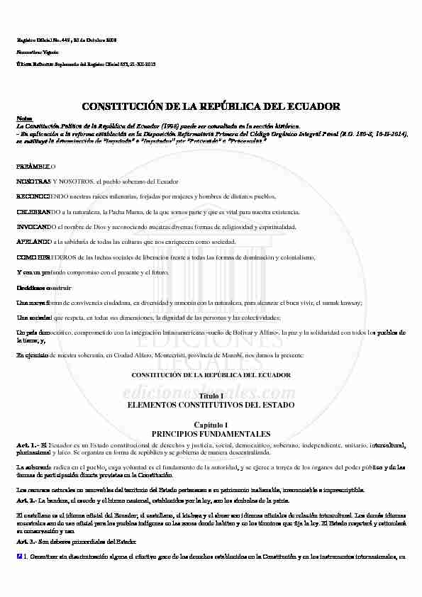 CONSTITUCIÓN DE LA REPÚBLICA DEL ECUADOR