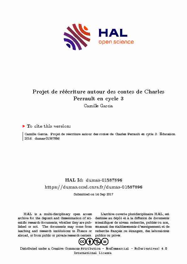 Projet de réécriture autour des contes de Charles Perrault en cycle 3