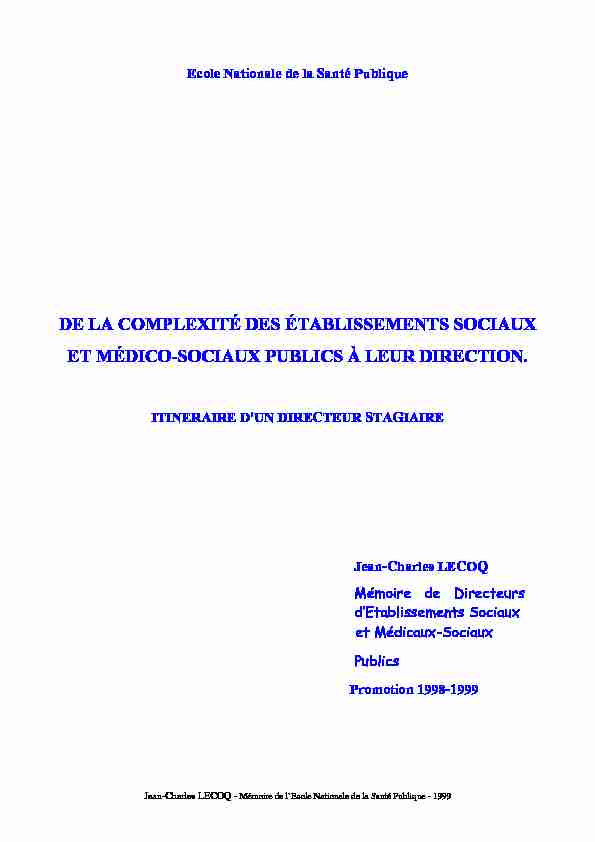 [PDF] De la complexité des établissements sociaux et médico-sociaux
