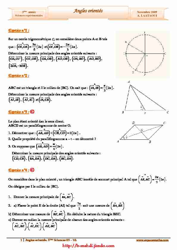 Serie dexercices Corrigés - Math -Angles orientés - 3ème Sciences