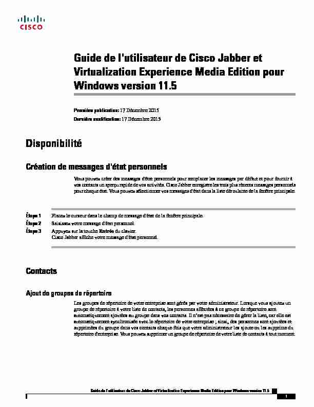 Guide de lutilisateur de Cisco Jabber et Virtualization Experience