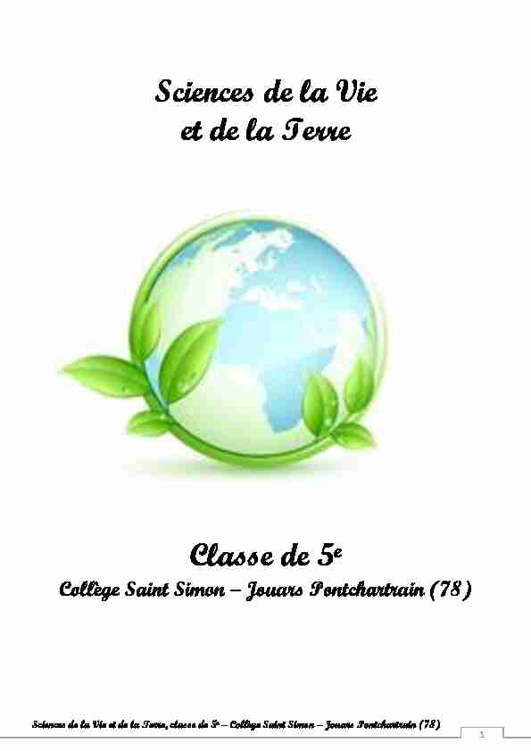 Sciences de la Vie et de la Terre Classe de 5e - Collège Saint