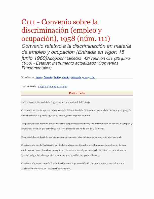 C111 - Convenio sobre la discriminación (empleo y ocupación