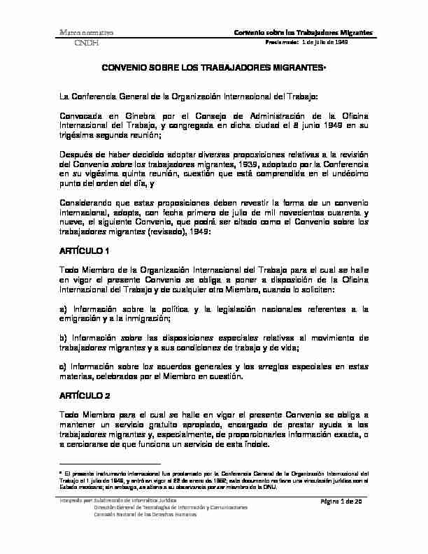 [PDF] Convenio sobre los Trabajadores Migrantes - Comisión Nacional de