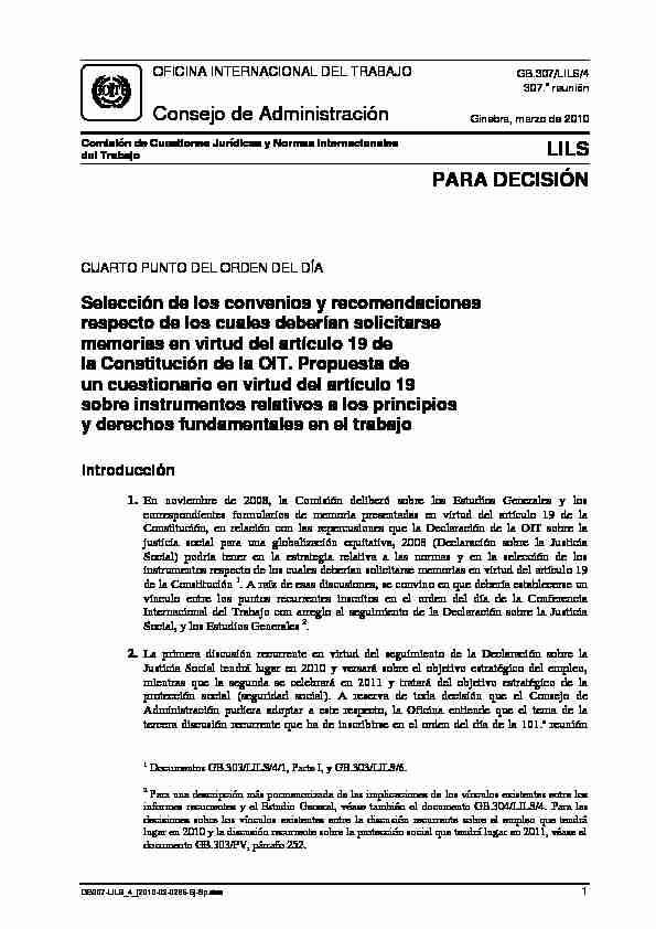[PDF] Selección de los convenios y recomendaciones respecto de  - ILO