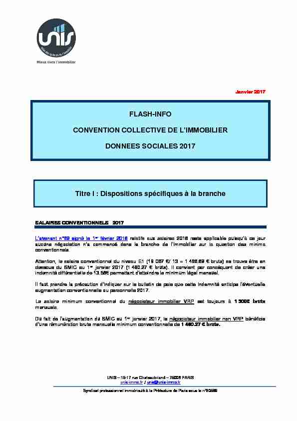 FLASH-INFO CONVENTION COLLECTIVE DE LIMMOBILIER