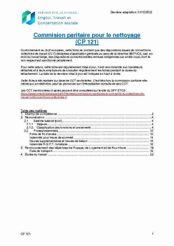 Commision paritaire pour le nettoyage (CP 121)