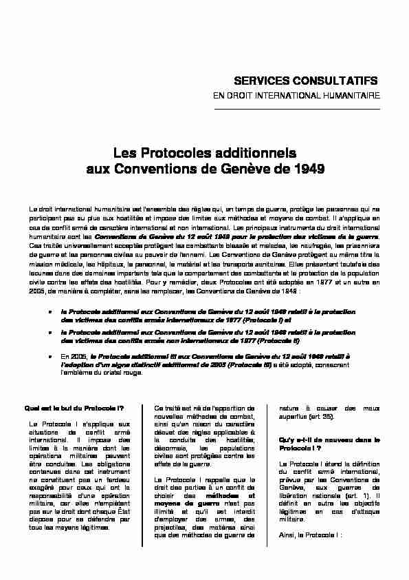 Les Protocoles additionnels aux Conventions de Genève de 1949