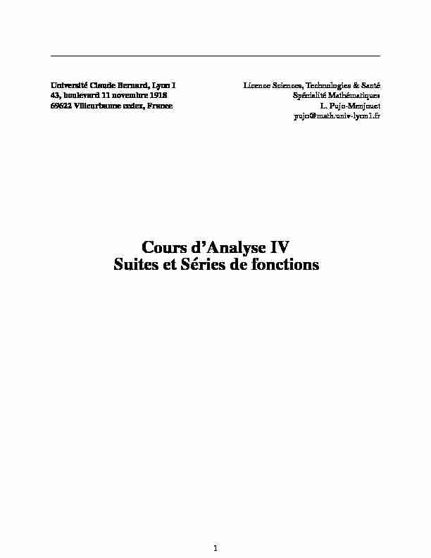 Cours dAnalyse IV Suites et Séries de fonctions