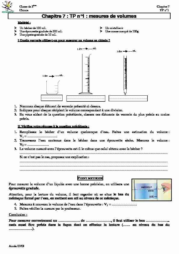 [PDF] Chapitre 7 : TP n°1 : mesures de volumes - Physagreg