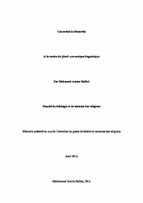 Université de Montréal A la racine du jihad: une analyse linguistique