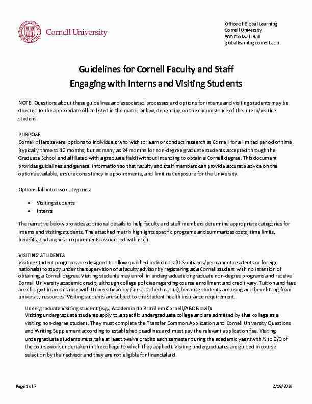 Guidelines for Cornell Faculty and Staff Engaging with Interns and