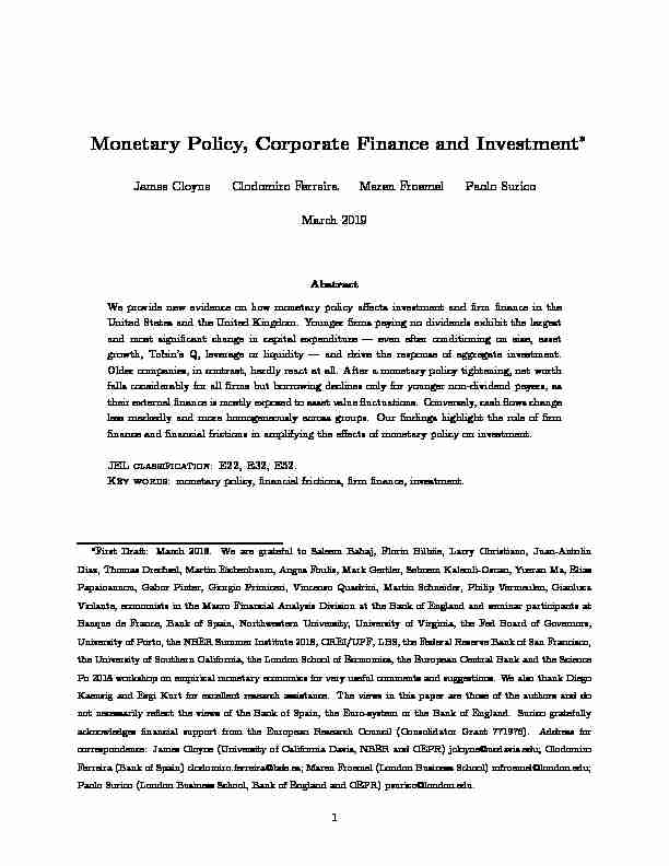 Monetary Policy Corporate Finance and Investment