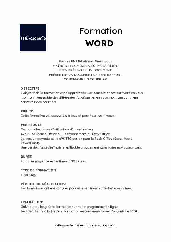 [PDF] FORMATION-WORDpdf - Talia Academie