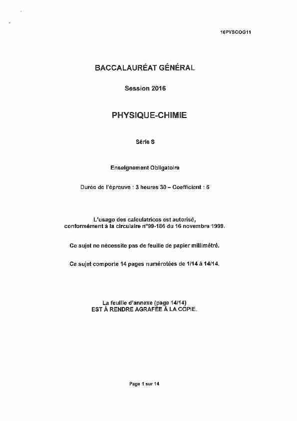 Sujet du bac S Physique-Chimie Obligatoire 2016 - Centres Etrangers