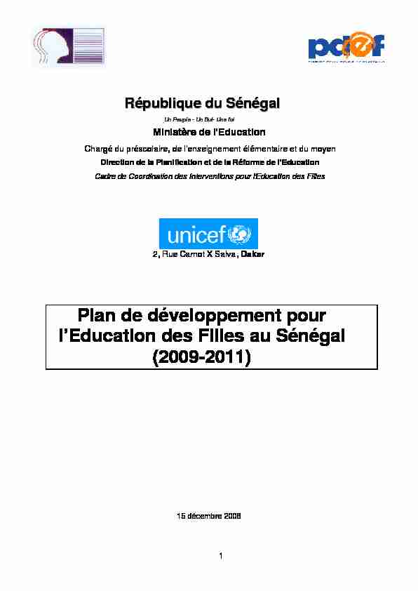 Plan de développement pour lEducation des Filles au Sénégal