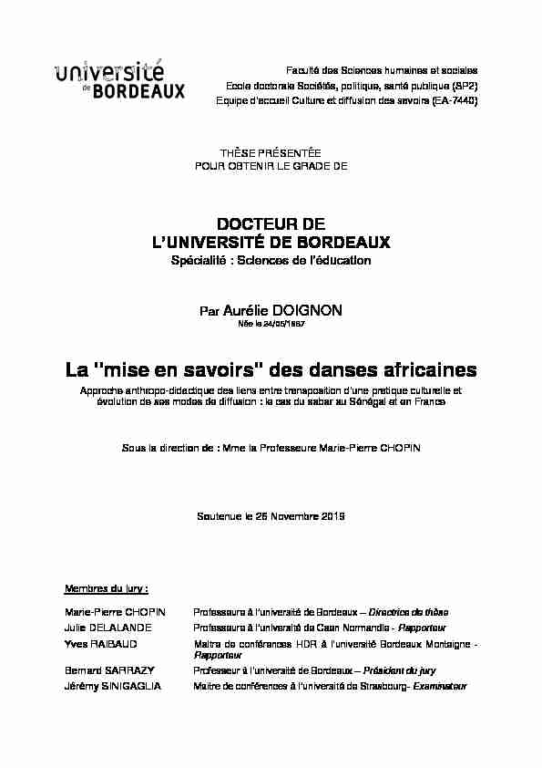 [PDF] La mise en savoirs des danses africaines - Thèses
